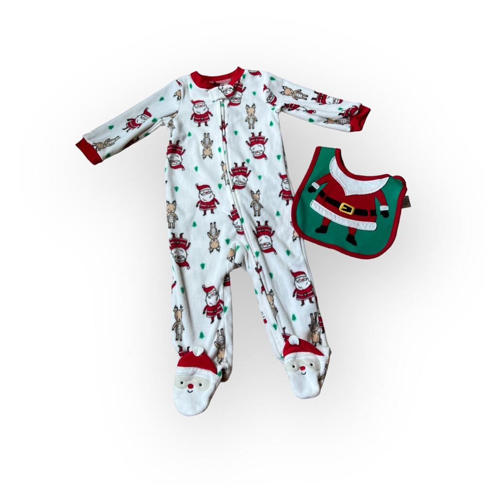 Nwot Holiday Fleece Jammies And Bib Set